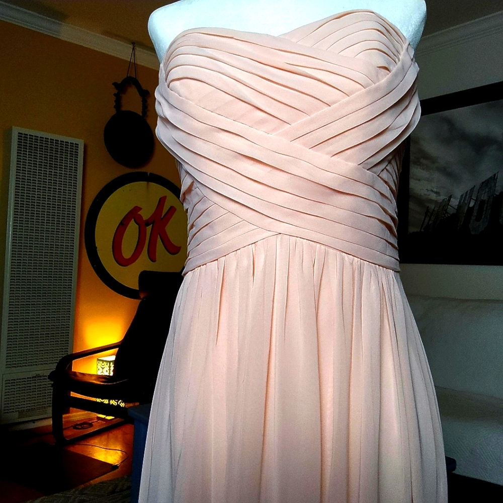 CINDY USA Peach Blush Pink Strapless Gown Dress Sz M Fairycore TweeCore Glamcore